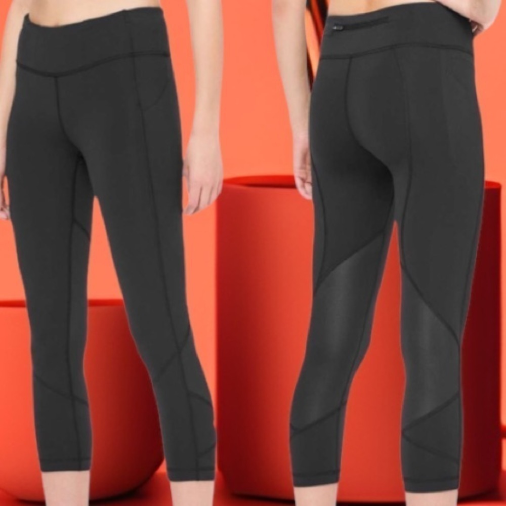 Lululemon Pace Rival Cropped Capri Leggings Size 4 Black Mesh